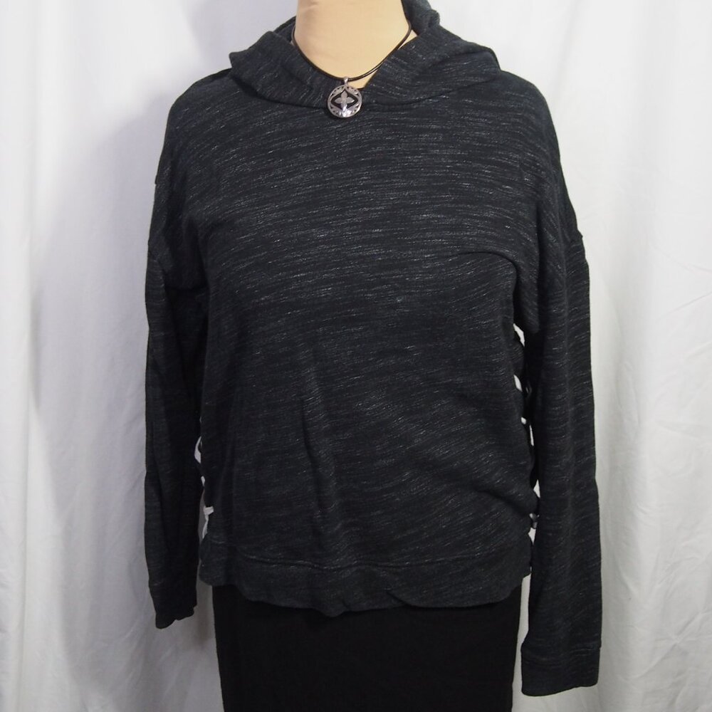 Victorias Secret Pink Side Lace Up Pullover Graphic Black Marl Hoodie Size M